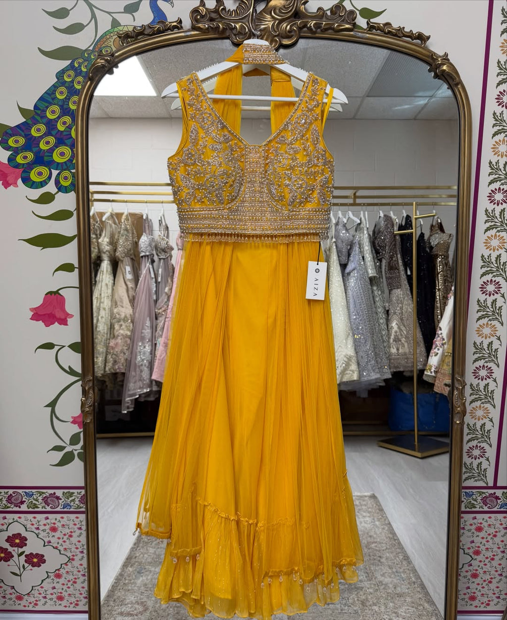 Mustard Yellow Embellished Anarkali Gown with Dupatta Front View