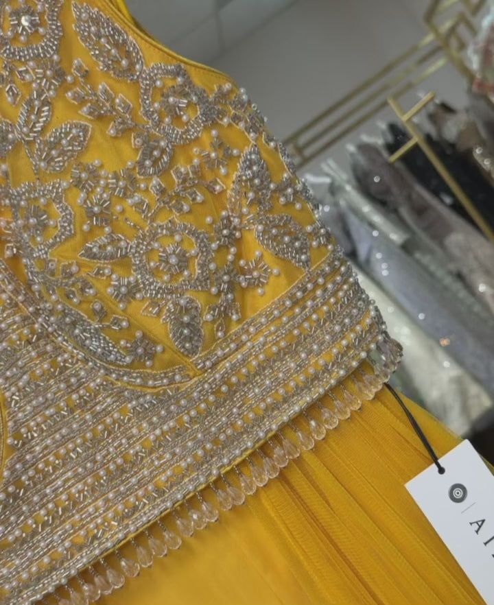 Mustard Yellow Embellished Anarkali Gown with Dupatta